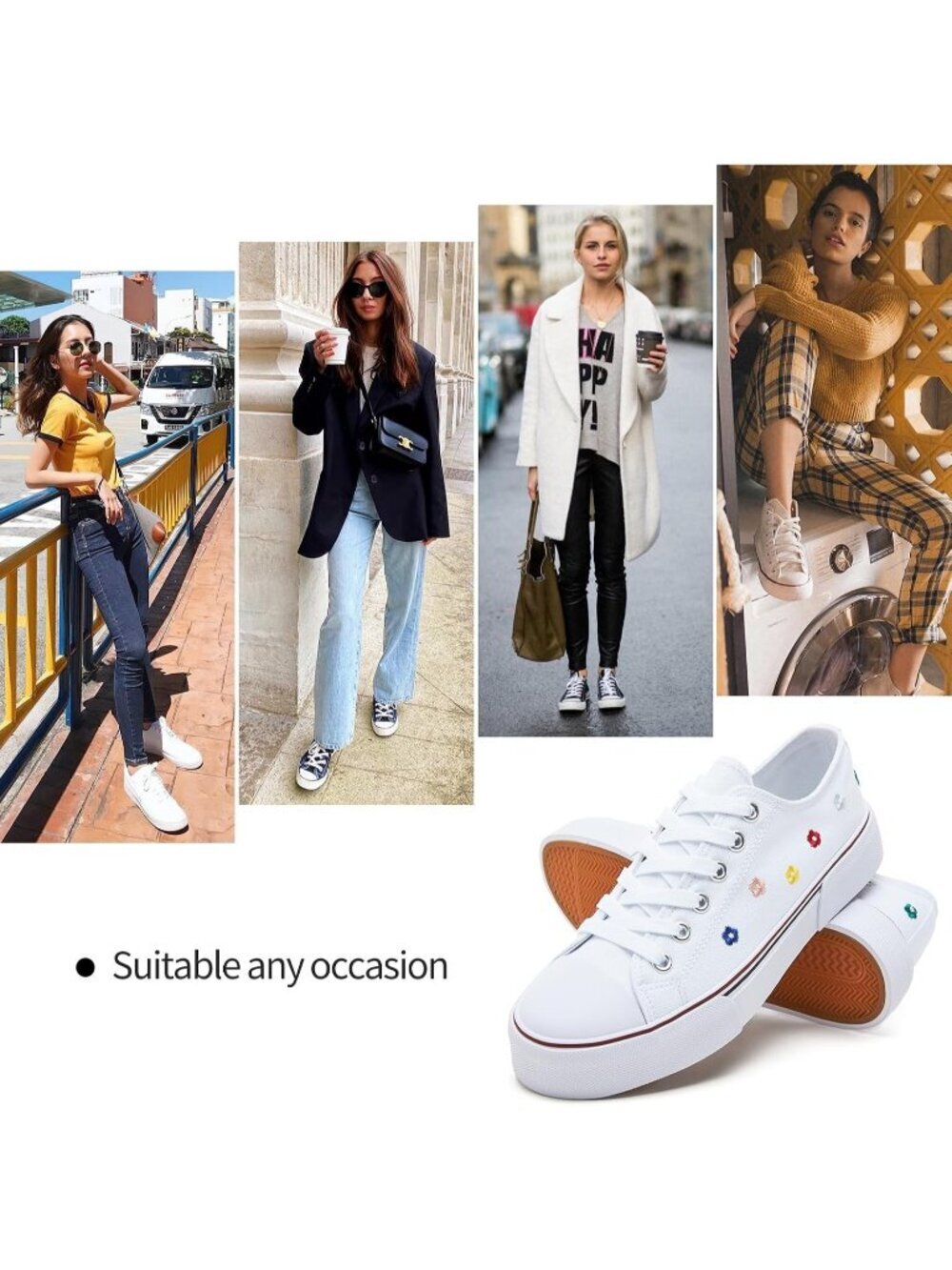 Women's White Embroidery Low Top Canvas Slip on Casual Tennis Fashion Sneaker - Picture 6 of 6